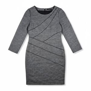 ​KL by Lynn Tweed Sheath Dress Grey Black Long Sleeve Colorblock S 55 Careerwear
